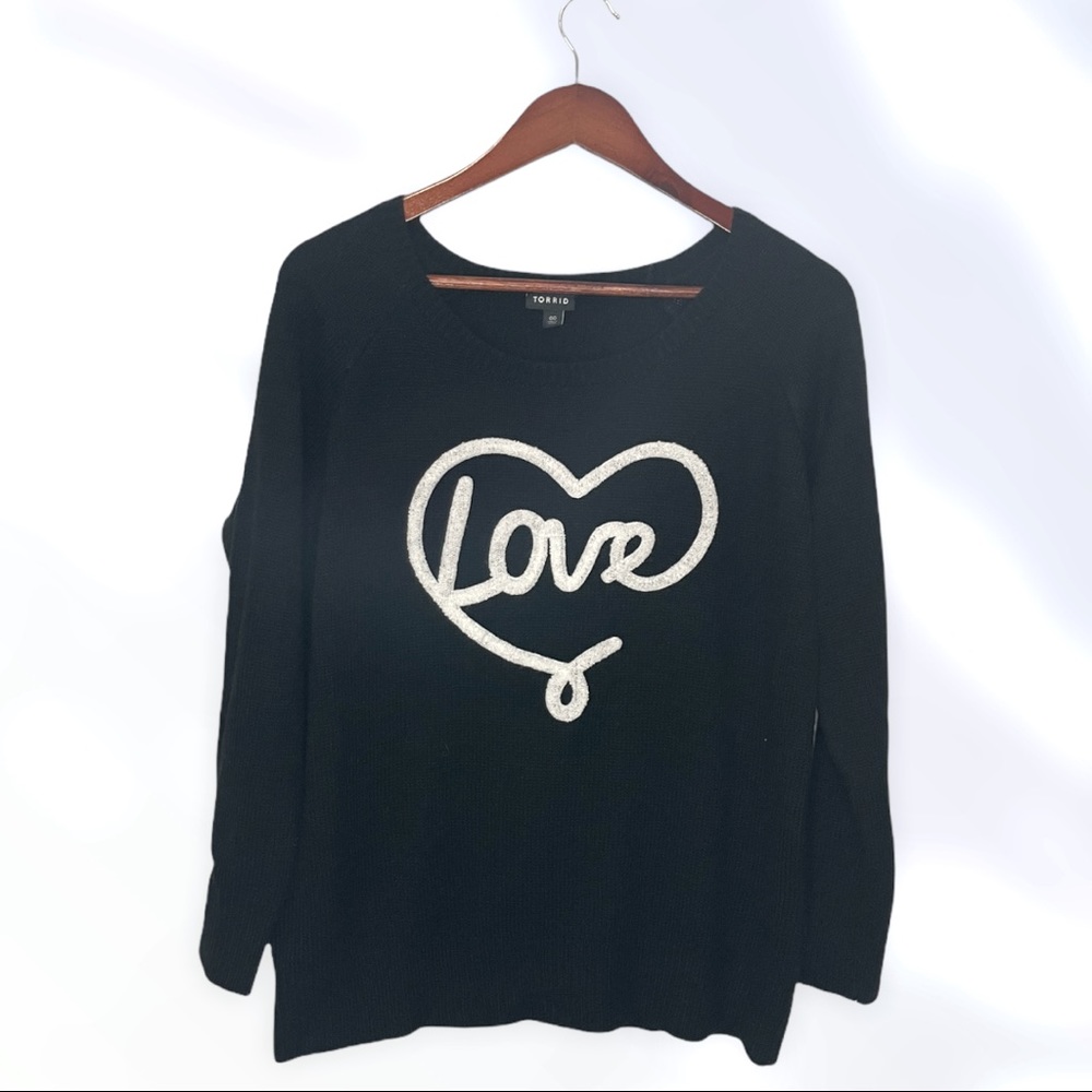 Torrid Black Love Sweater Size 00 (Large)